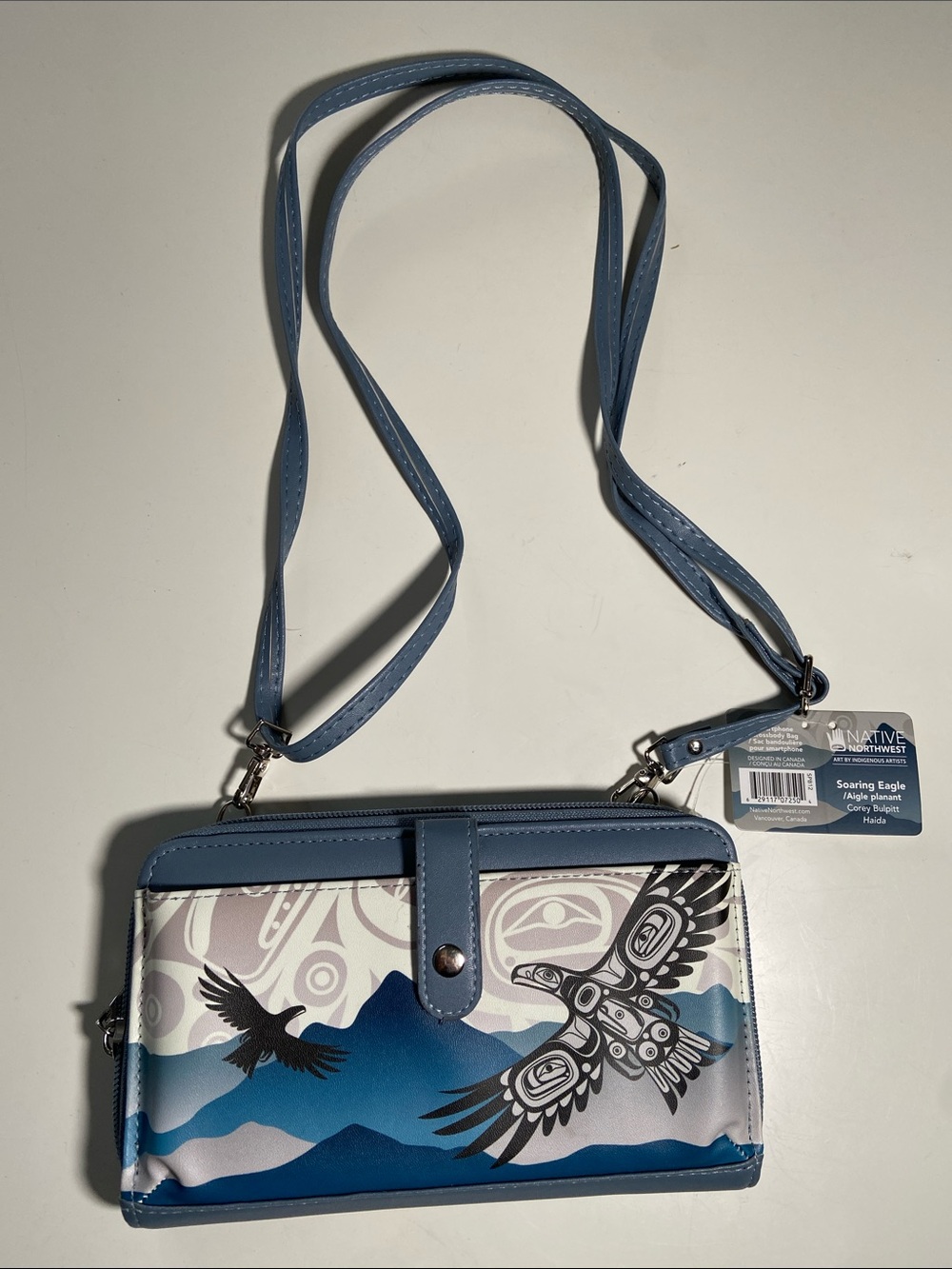 Native Smartphone Crossbody Purse w wrist strap NWT Haida Artist Corey Bulpitt